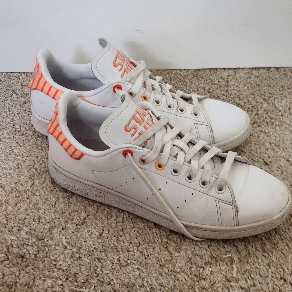 Stan Smith For Adidas White and Orange Sneakers (8.5) - Picture 5 of 6